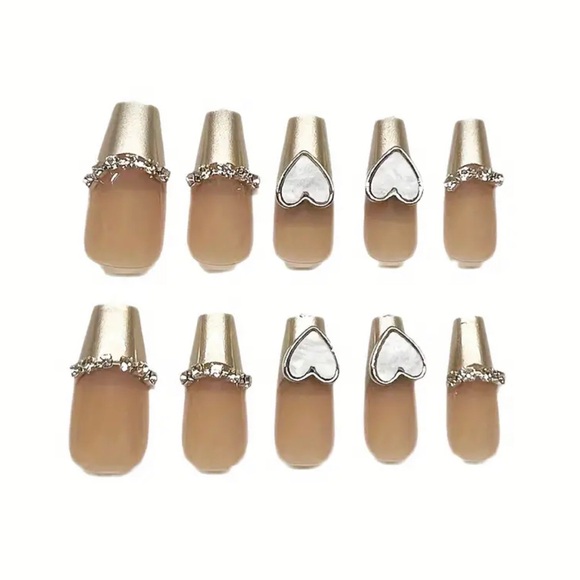 24pcs of ballet-style Golden French love mirror chain pure desire pink nails - Picture 5 of 5